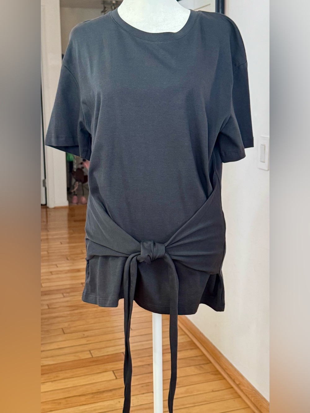 Zara Dark Gray Short Sleeve Tee with Front Tie